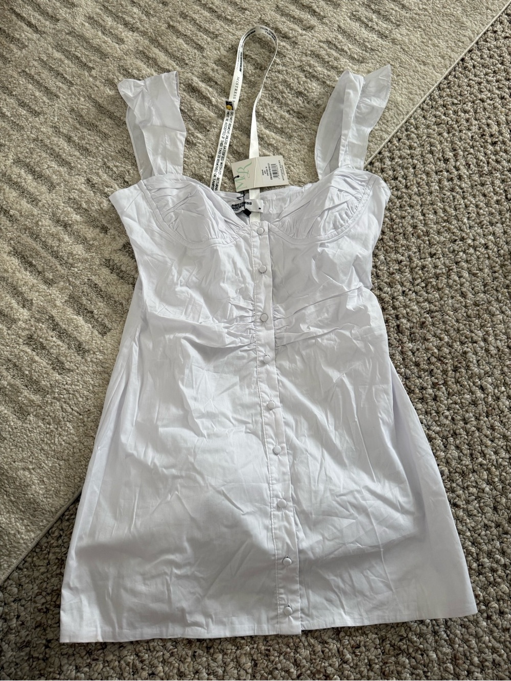 White Button-Front Mini Dress with ruffle strap detail